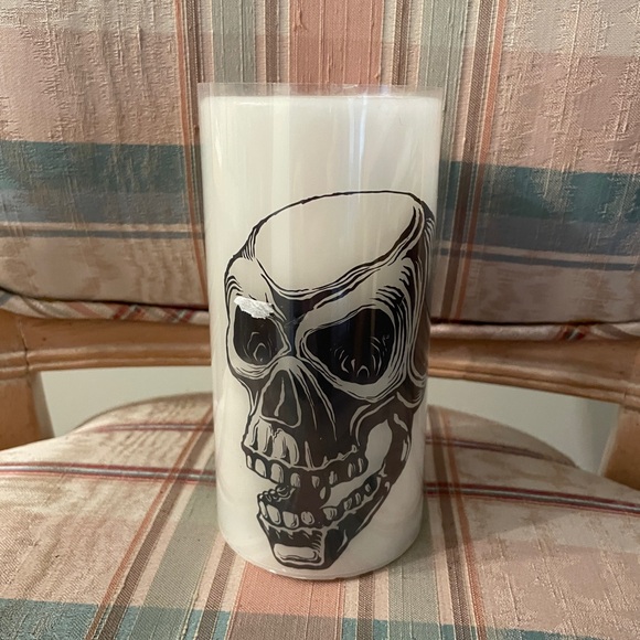 Other - White Candle with Skull Design